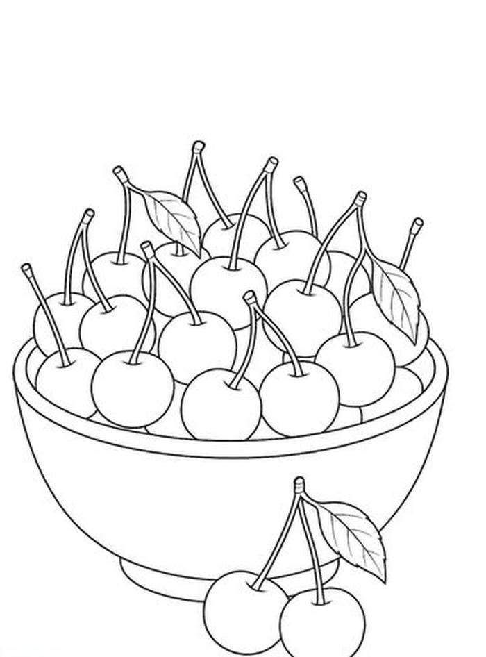 Bức ảnh tranh tô màu quả cherry đường nét đơn giản
