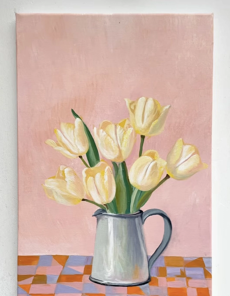 Bức ảnh vẽ tranh tĩnh vật hoa tulip cảm hứng nghệ thuật