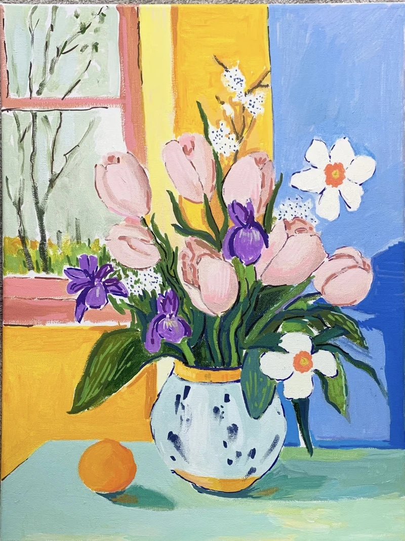 Bức hình tranh tĩnh vật hoa tulip cùng màu sắc hài hòa
