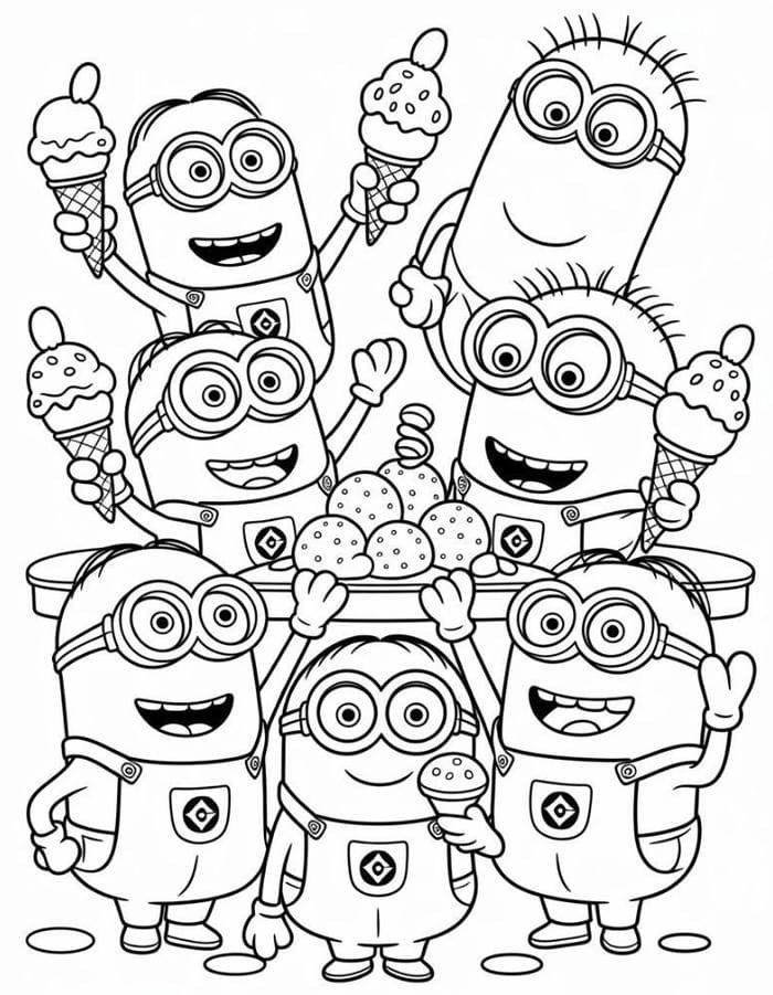 Bức hình tranh tô màu minion vui nhộn.