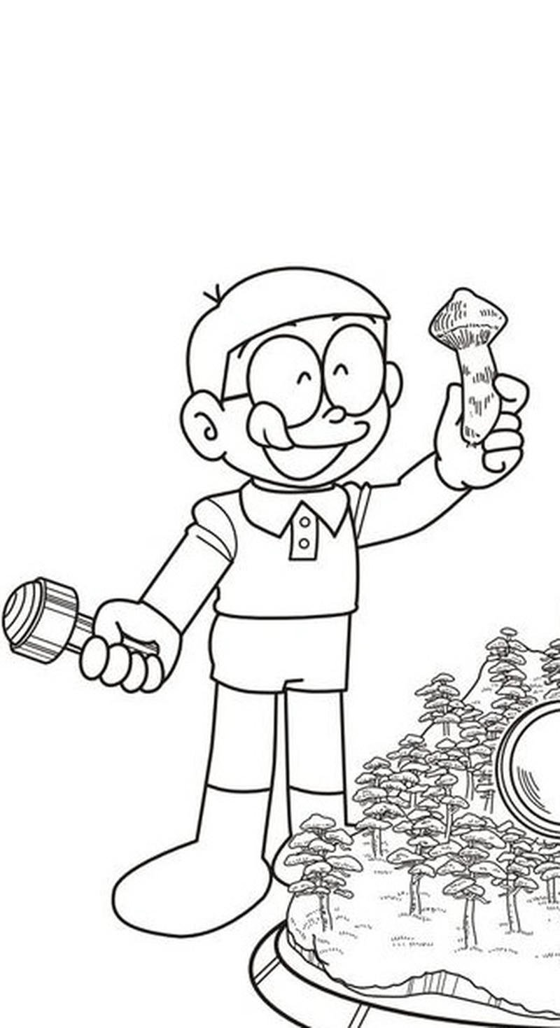 Bức minh họa cậu bé Nobita đơn giản
