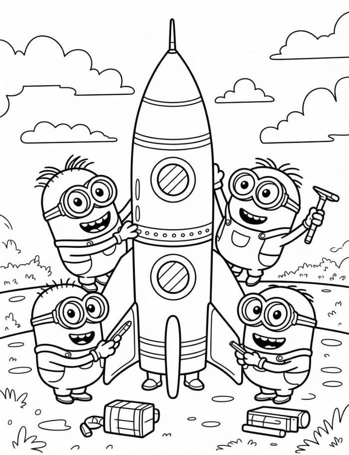 Bức tranh tô màu minion đóng tàu.