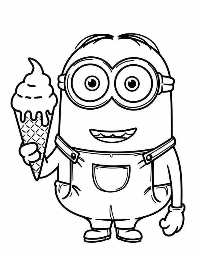 Bức tranh tô màu minion và cây kem.