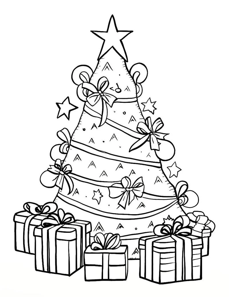 Cây thông Noel trang trí hộp quà phía dưới