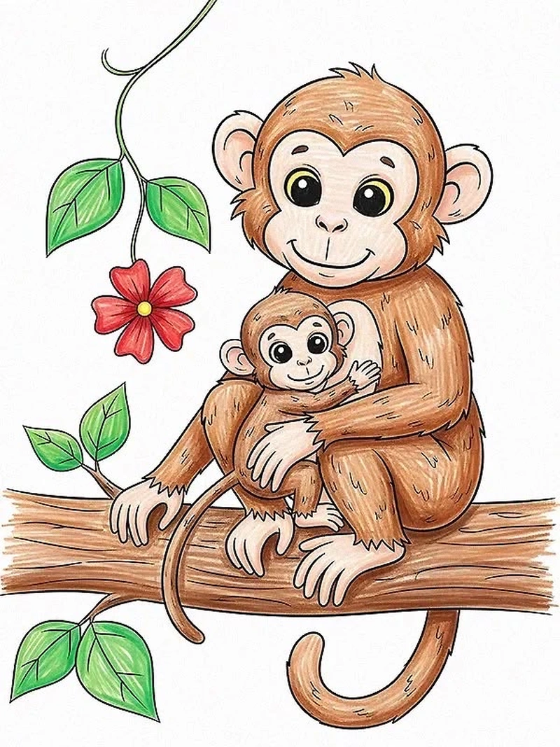 Chú khỉ hoạt hình trong tranh vẽ ngộ nghĩnh