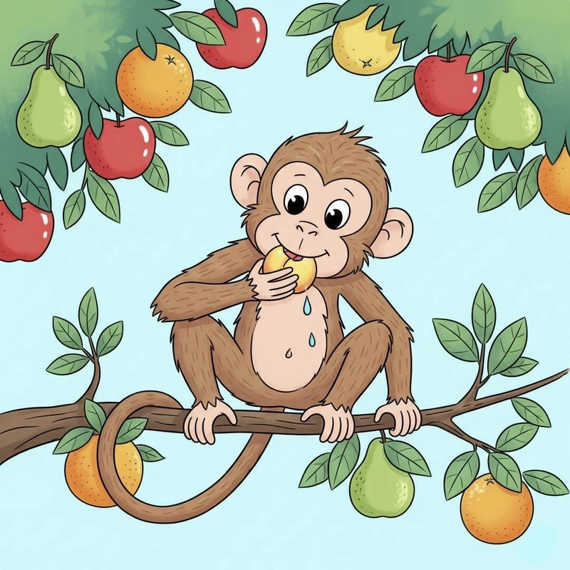 Chú khỉ nhỏ đáng yêu trong tranh vẽ hoạt hình