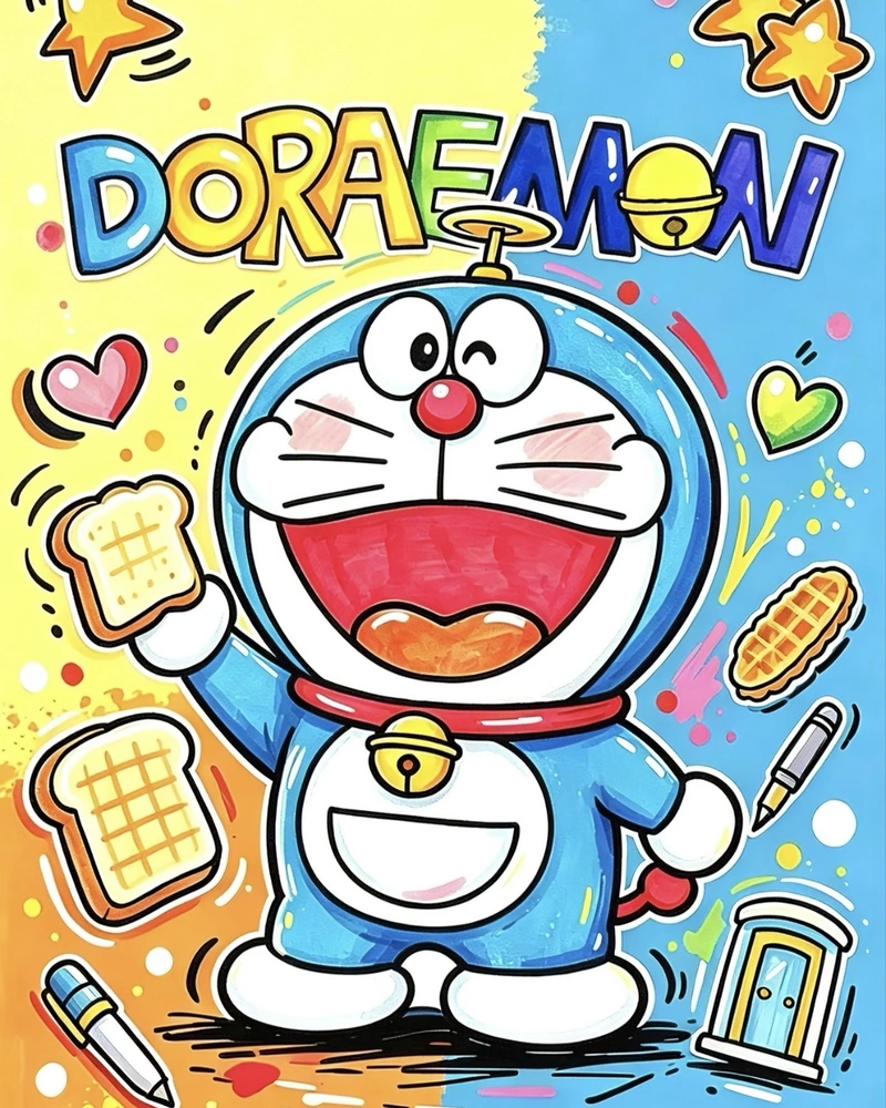 Hình Doraemon trong tranh vẽ phong cách dễ thương