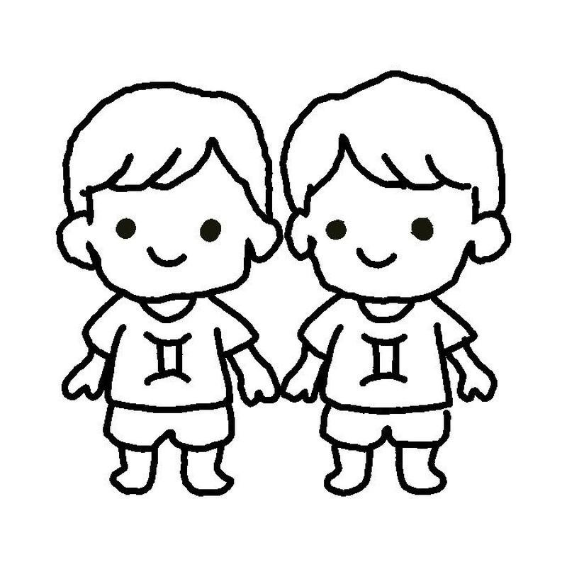 Hình ảnh Song Tử hoạt hình với nét vẽ trắng đen đơn giản