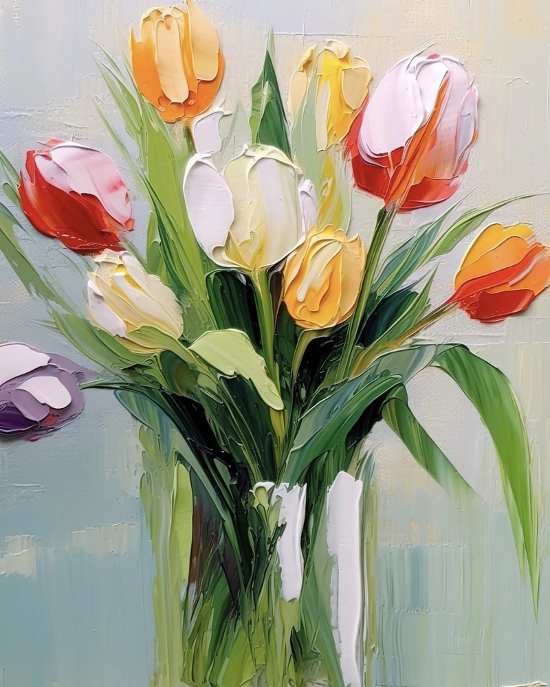Hình ảnh tranh tĩnh vật hoa tulip với nét đẹp trang nhã