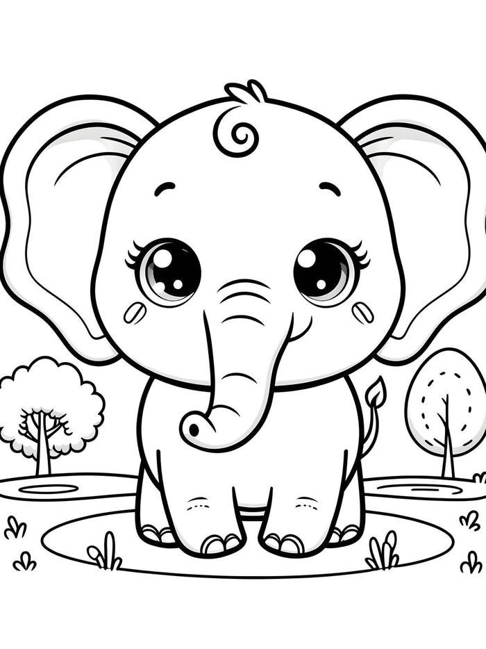Hình ảnh tranh tô màu con voi mắt long lanh