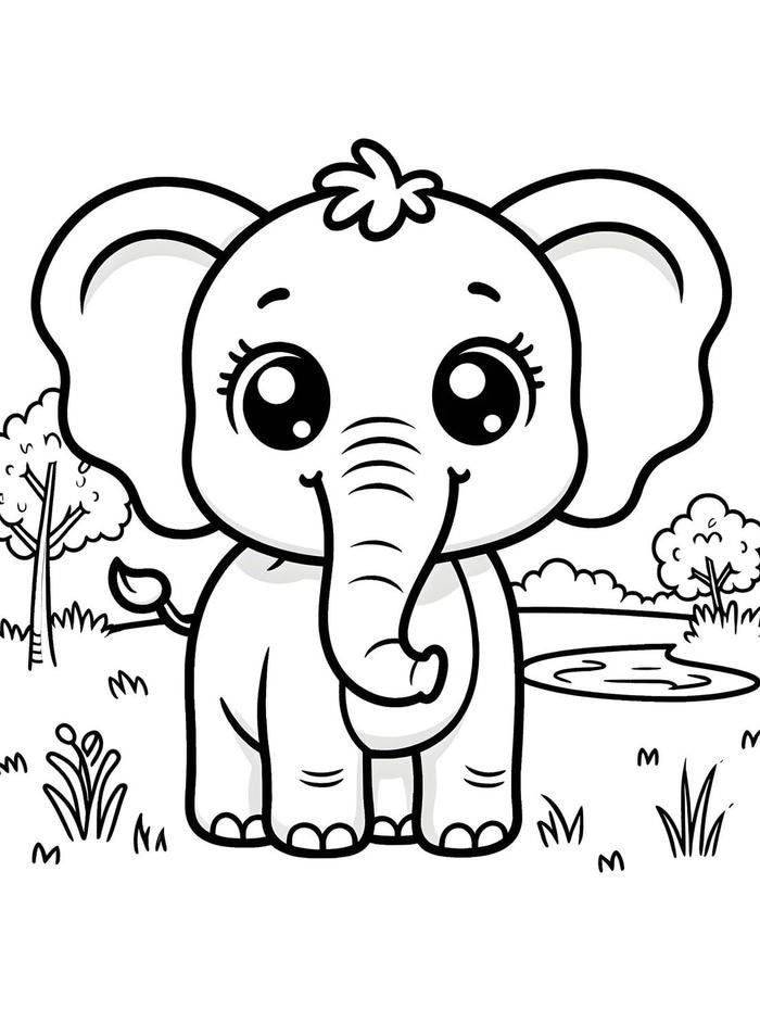 Hình ảnh tranh tô màu con voi mắt tròn