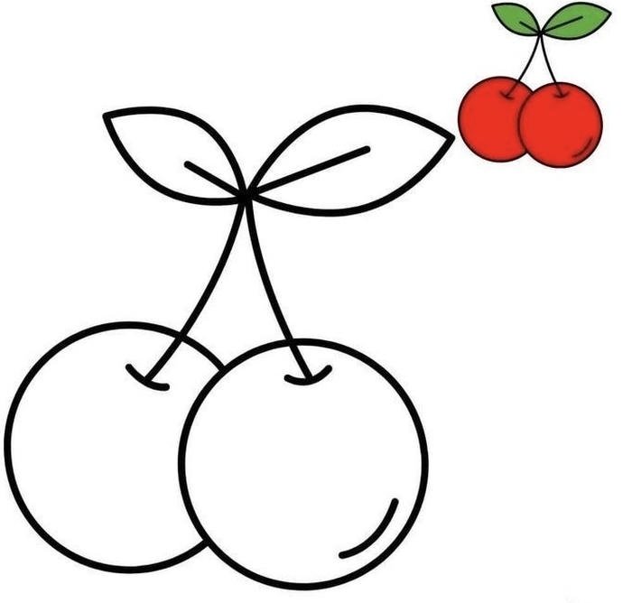Hình ảnh tranh tô màu quả cherry cuống uốn cong