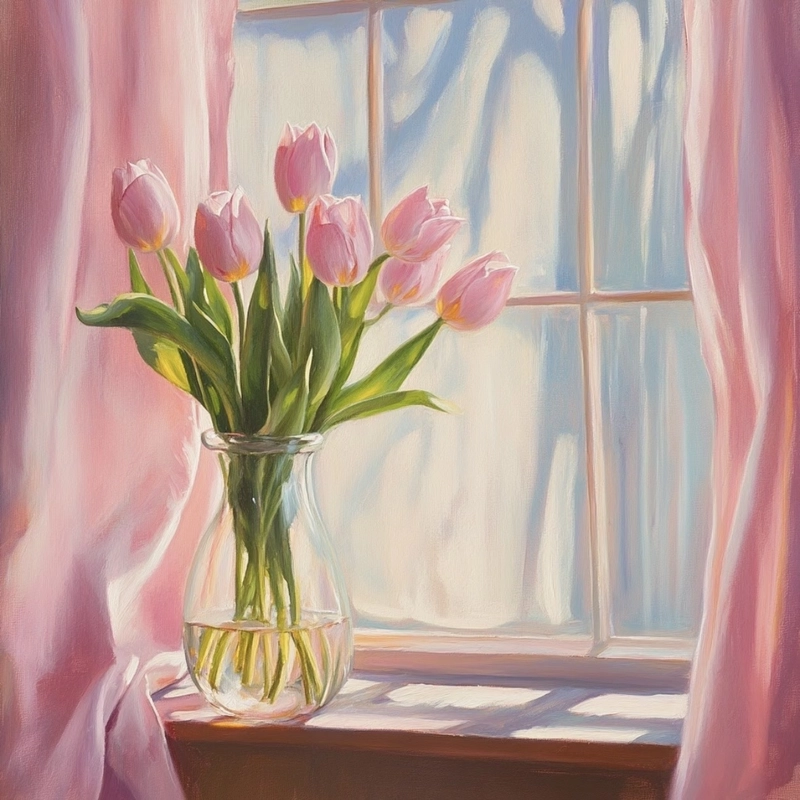 Hình ảnh vẽ tranh tĩnh vật hoa tulip cùng vẻ đẹp trang nhã