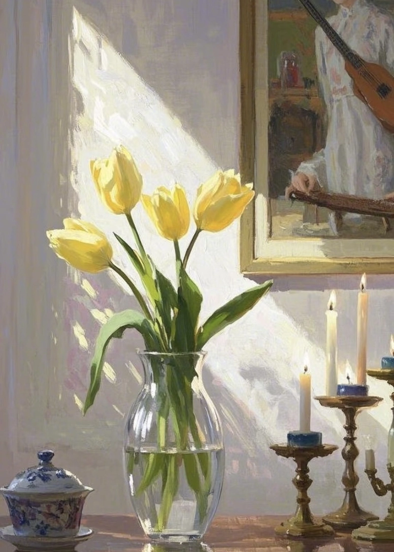 Hình ảnh vẽ tranh tĩnh vật hoa tulip với đường nét tinh tế