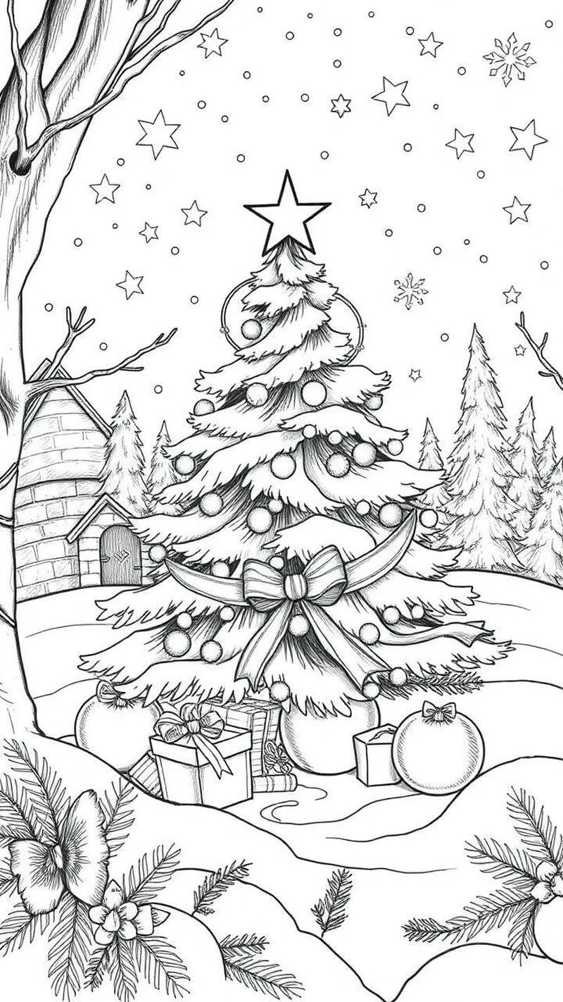 Hình cây thông Noel nổi bật trong mùa đông