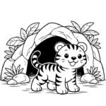 Hình tô màu con hổ trước cửa hang.
