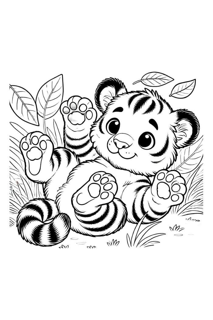 Hình tô màu con hổ vờn lá.