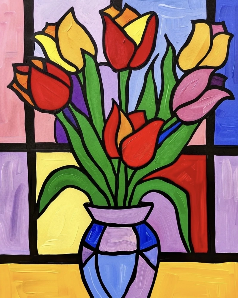 Hình tranh tĩnh vật hoa tulip mang nét đẹp dịu dàng