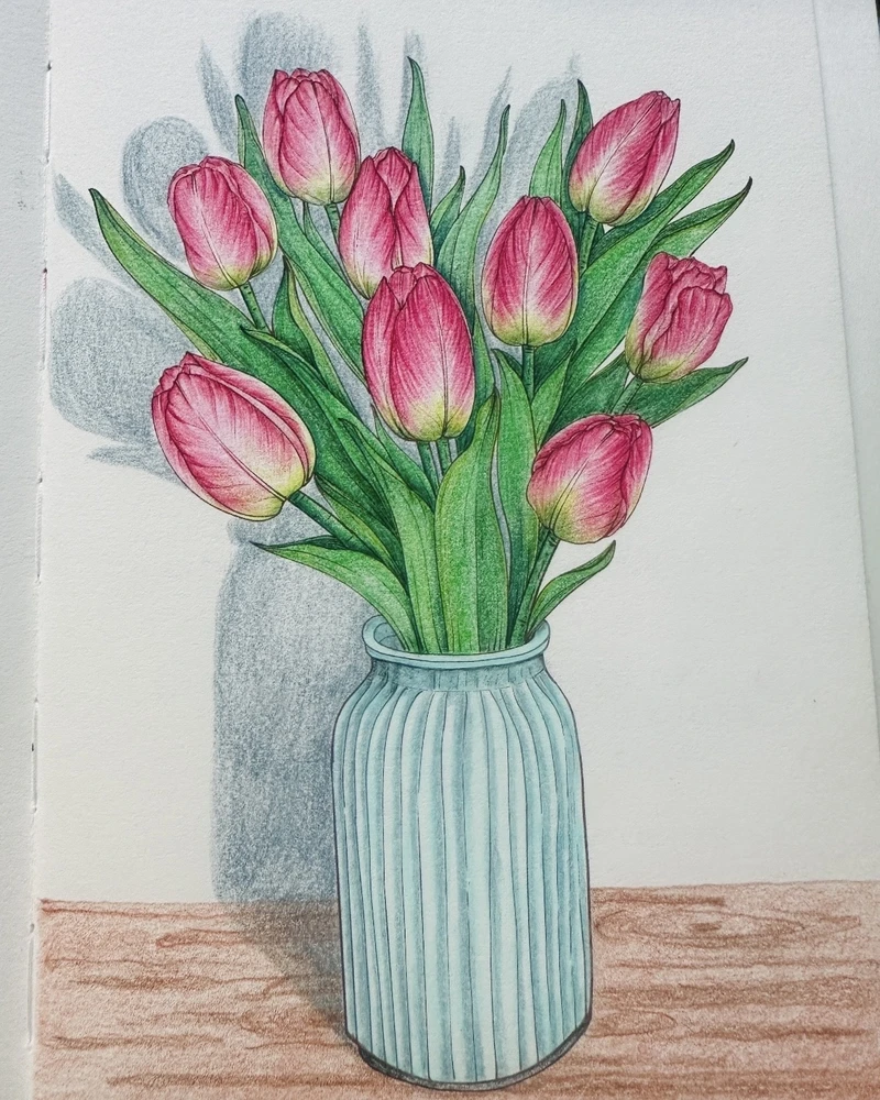 Hình tranh tĩnh vật hoa tulip thể hiện vẻ đẹp tự nhiên
