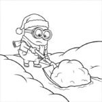 Hình tranh tô màu minion dọn tuyết.
