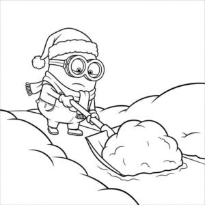 Hình tranh tô màu minion dọn tuyết.