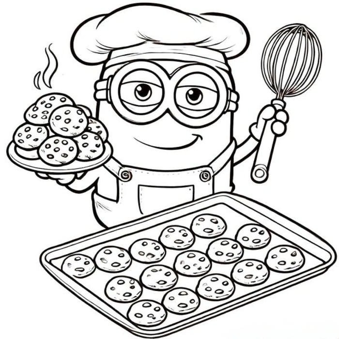 Hình tranh tô màu minion nướng bánh.
