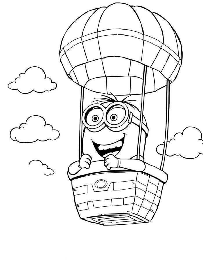 Hình tranh tô màu minion trên khinh khí cầu.