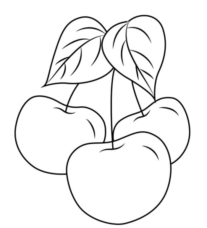 Hình tranh tô màu quả cherry 3 quả