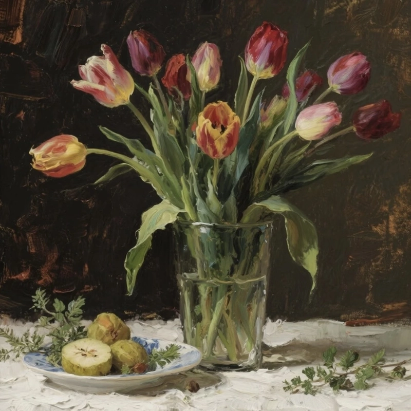 Hình vẽ tranh tĩnh vật hoa tulip mang phong cách nghệ thuật