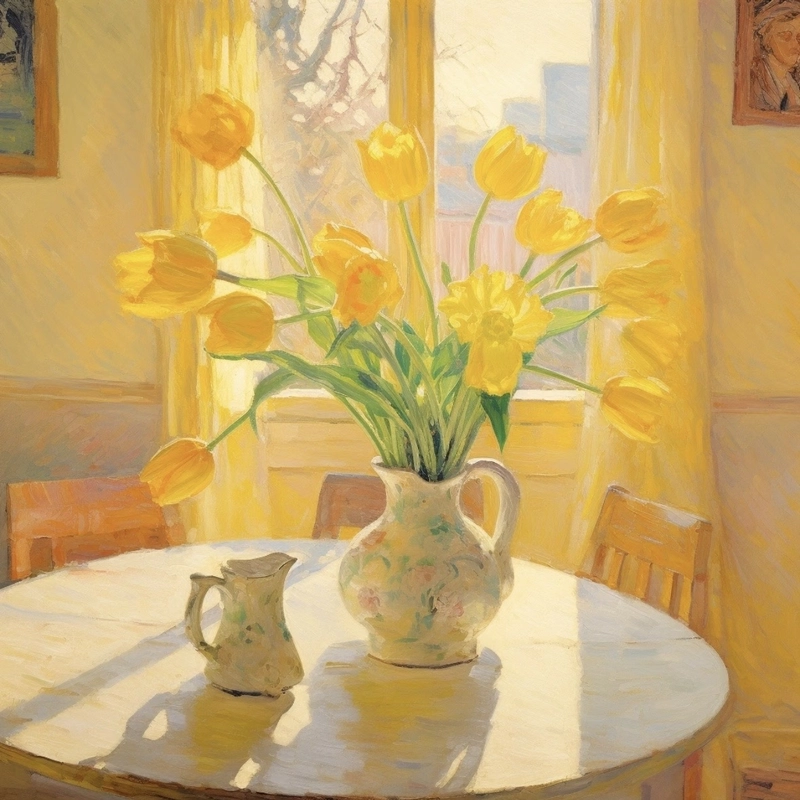 Hình vẽ tranh tĩnh vật hoa tulip mang vẻ đẹp thanh lịch