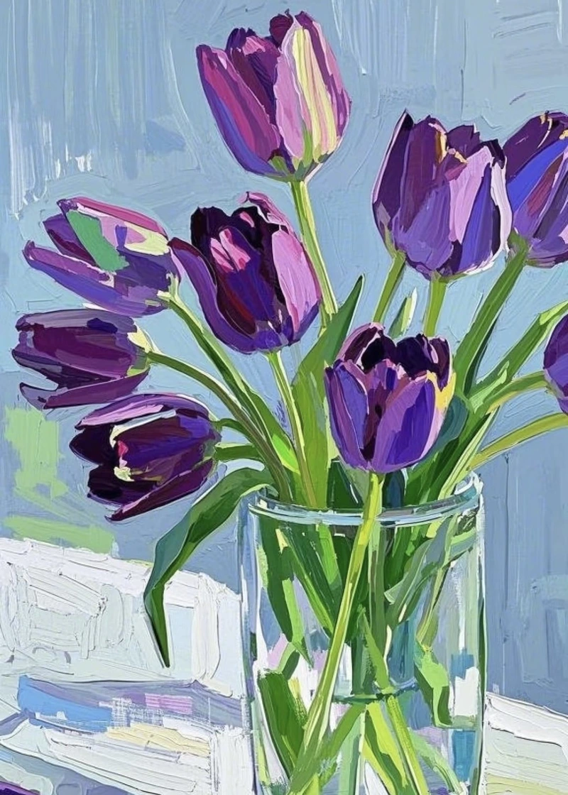 Hình vẽ tranh tĩnh vật hoa tulip thể hiện nét đẹp tự nhiên