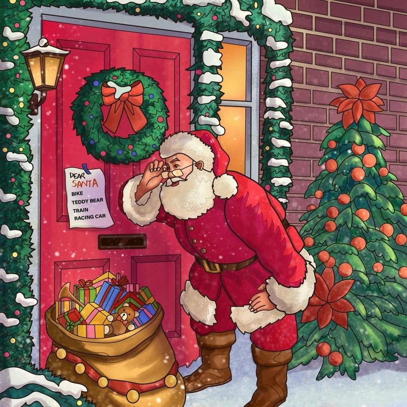 Ông già Noel cười ấm áp giữa không khí mùa đông
