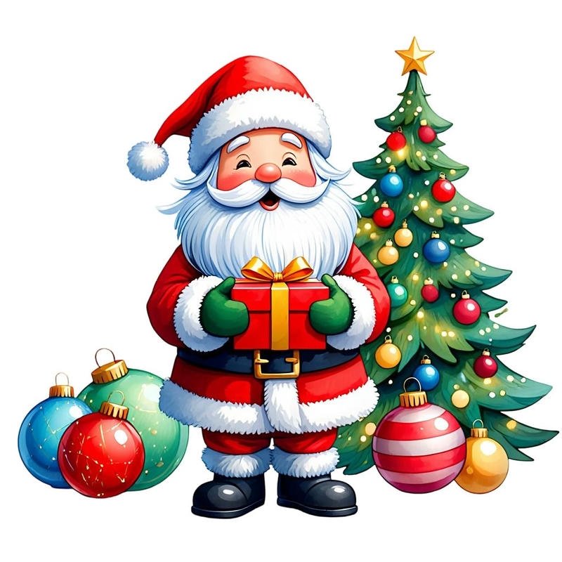 Ông già Noel với râu trắng và mũ đỏ truyền thống