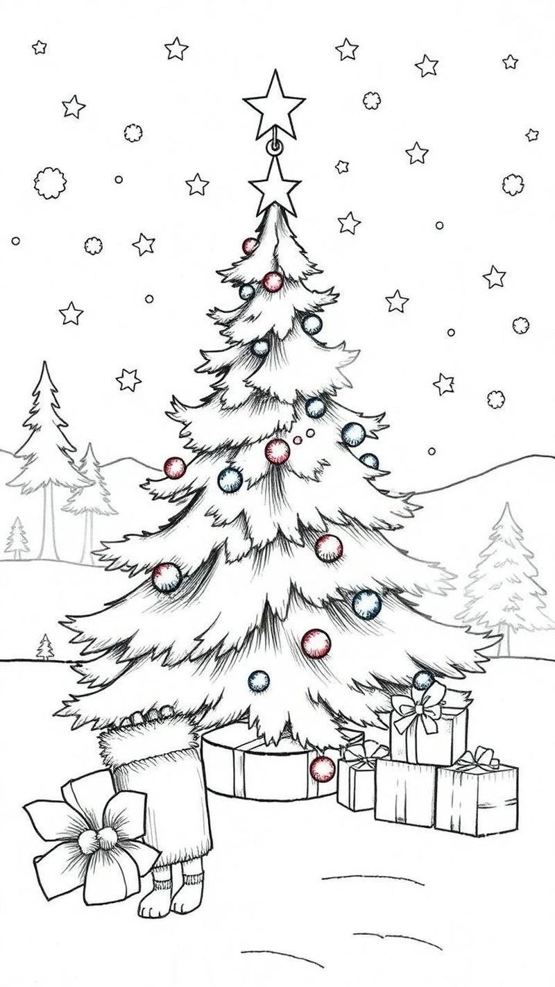 Tranh tô màu cây thông Noel đơn giản dễ nhìn