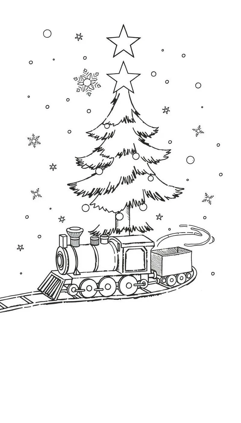 Tranh tô màu cây thông Noel nét gọn dễ tô