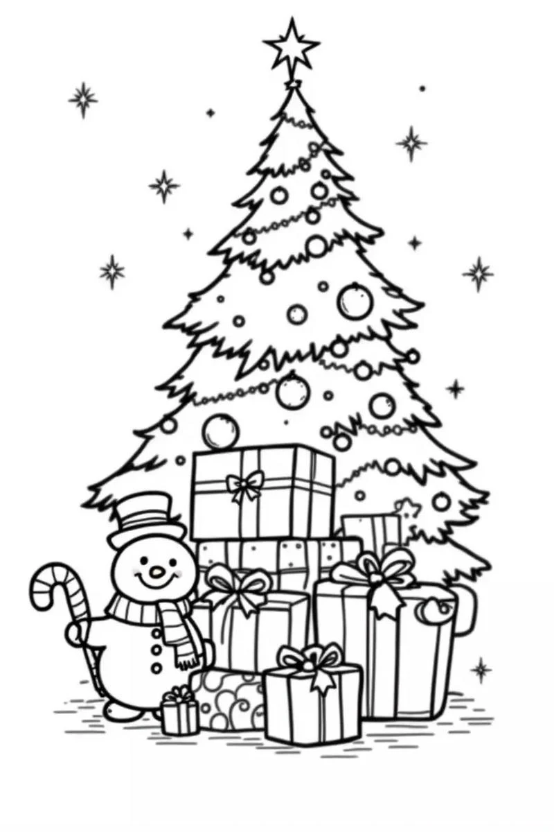 Tranh tô màu cây thông Noel nét lớn rõ ràng
