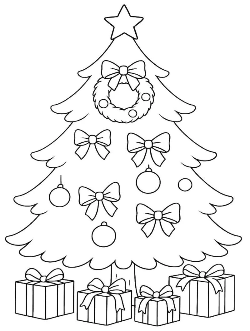 Tranh tô màu cây thông Noel nét rõ dễ nhìn