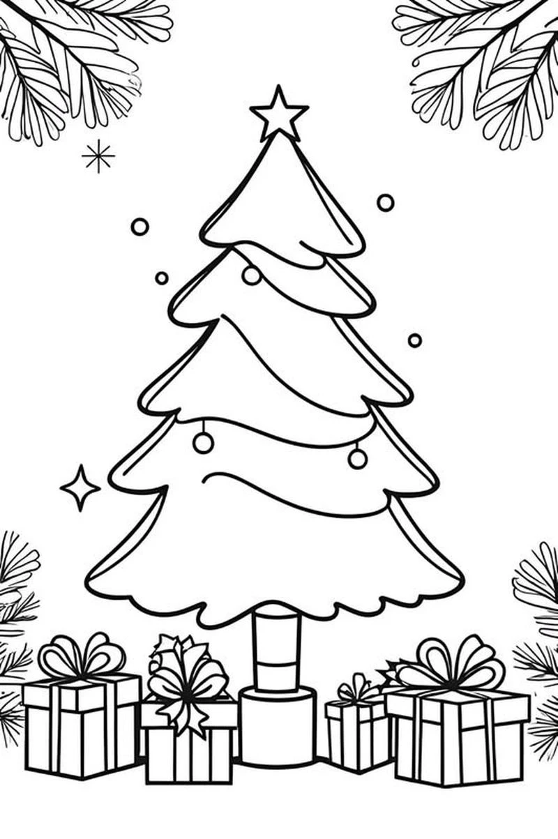 Tranh tô màu cây thông Noel phong cách dễ tô