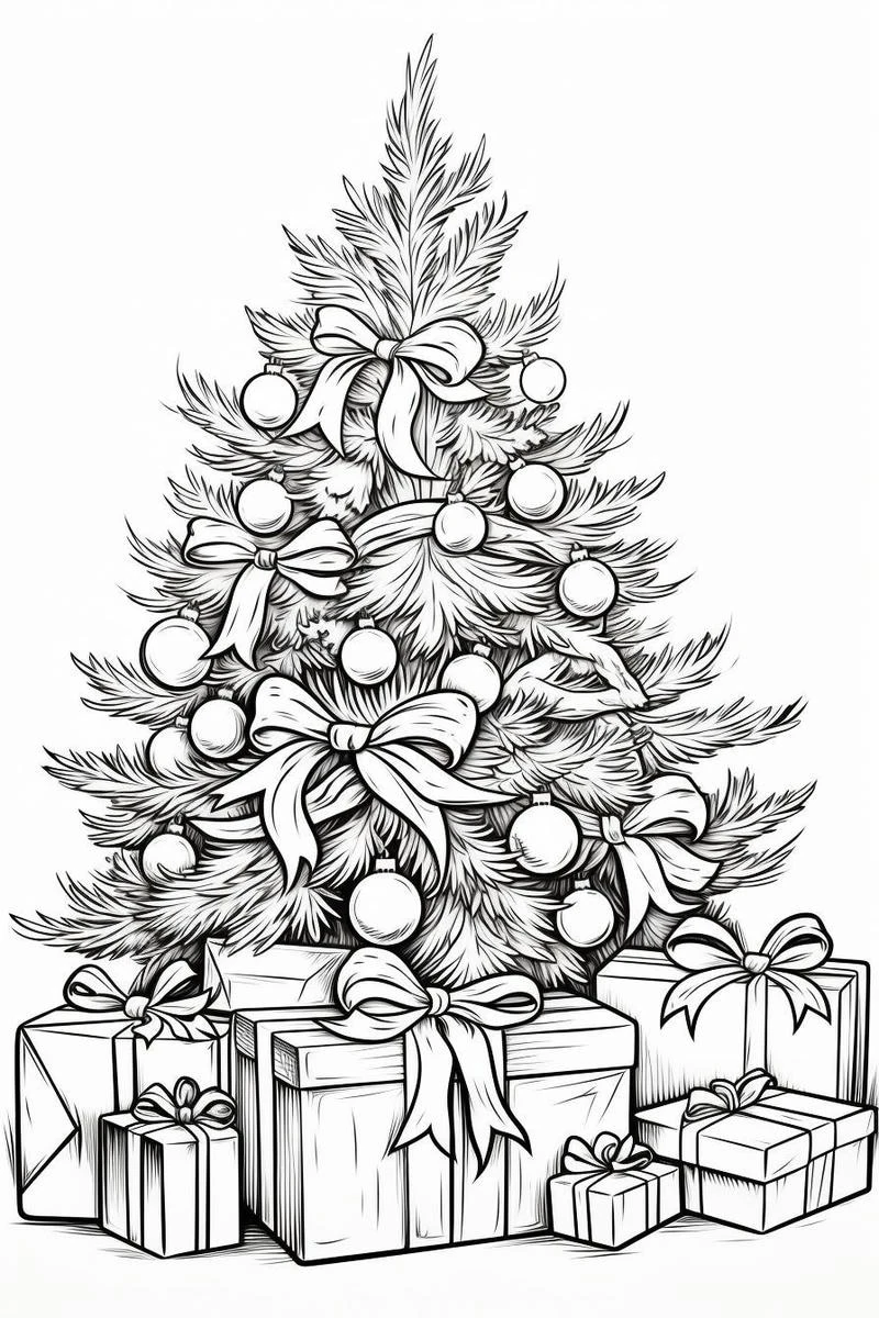 Tranh tô màu cây thông Noel phong cách nhẹ nhàng