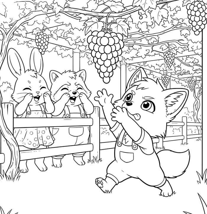 Tranh tô màu con vật sống trong rừng hái nho.