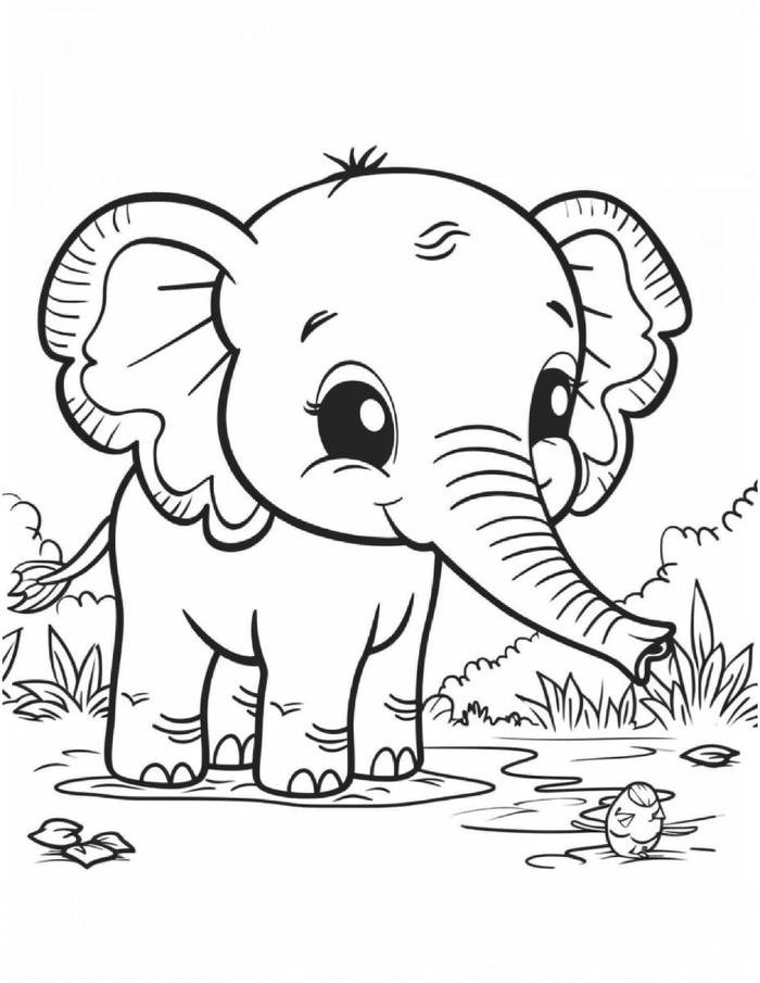 Tranh tô màu con voi phong cách hoạt hình