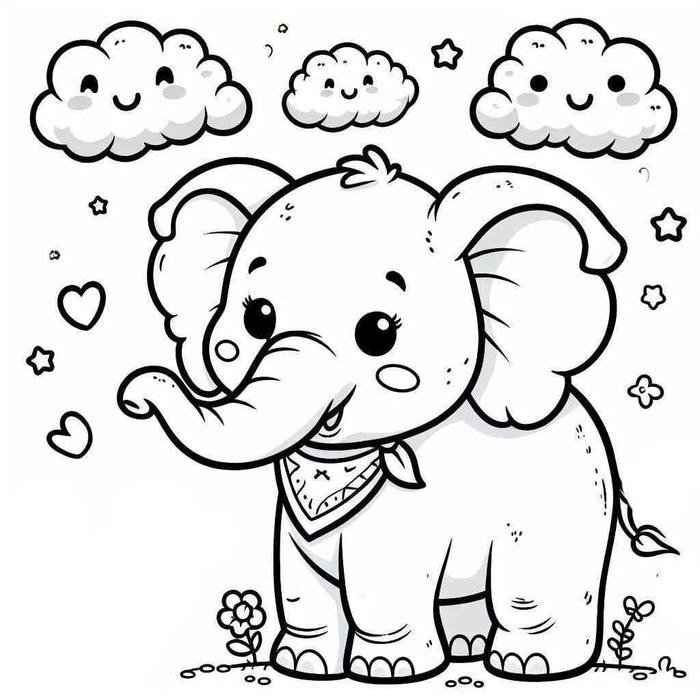 Tranh tô màu con voi phù hợp bé tập tô