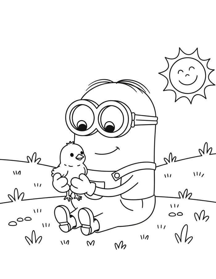 Tranh tô màu minion và chim nhỏ.