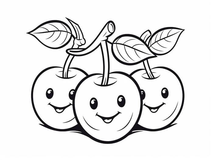 Tranh tô màu quả cherry dáng tròn đáng yêu