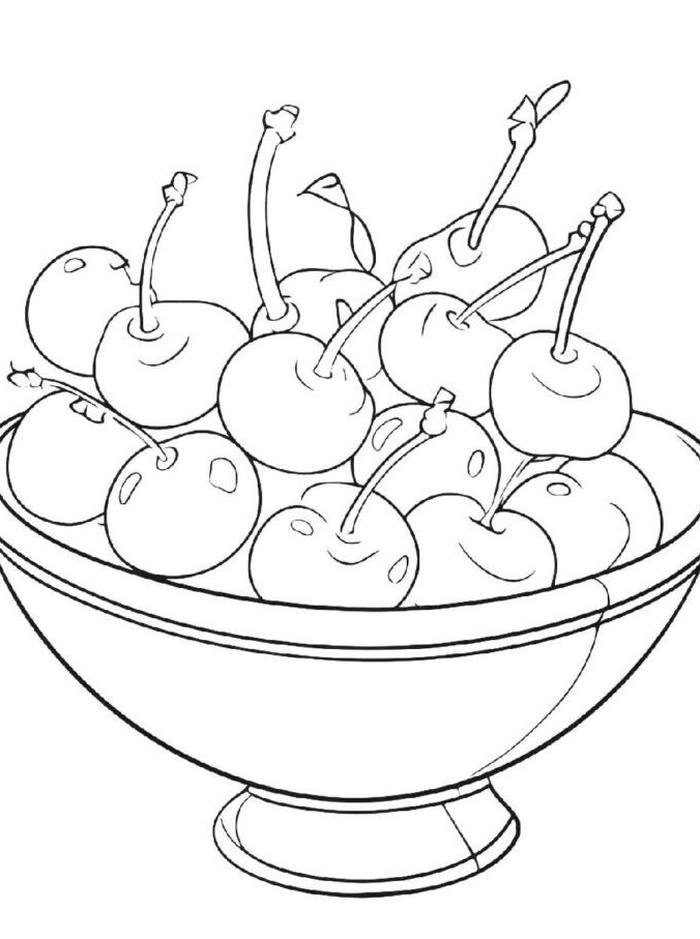 Tranh tô màu quả cherry trong bát