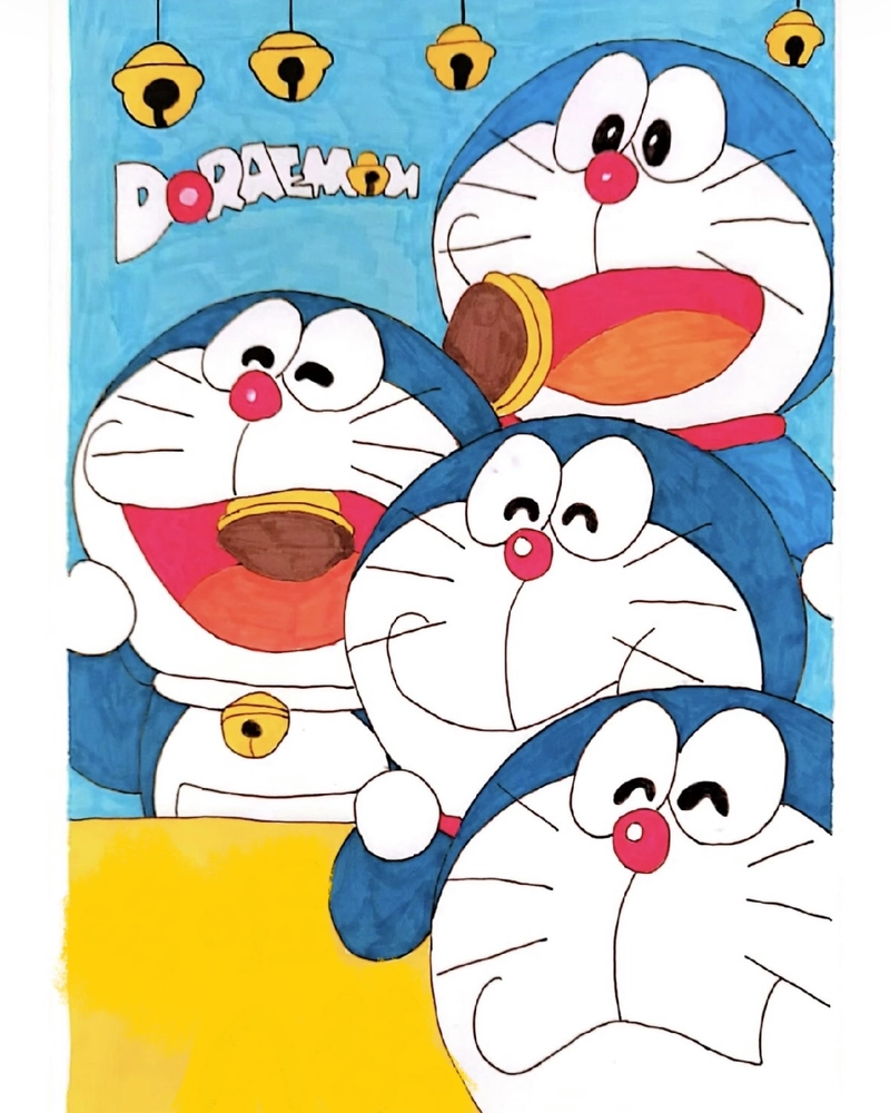 Tranh vẽ Doraemon cùng nụ cười thân thiện đáng mến