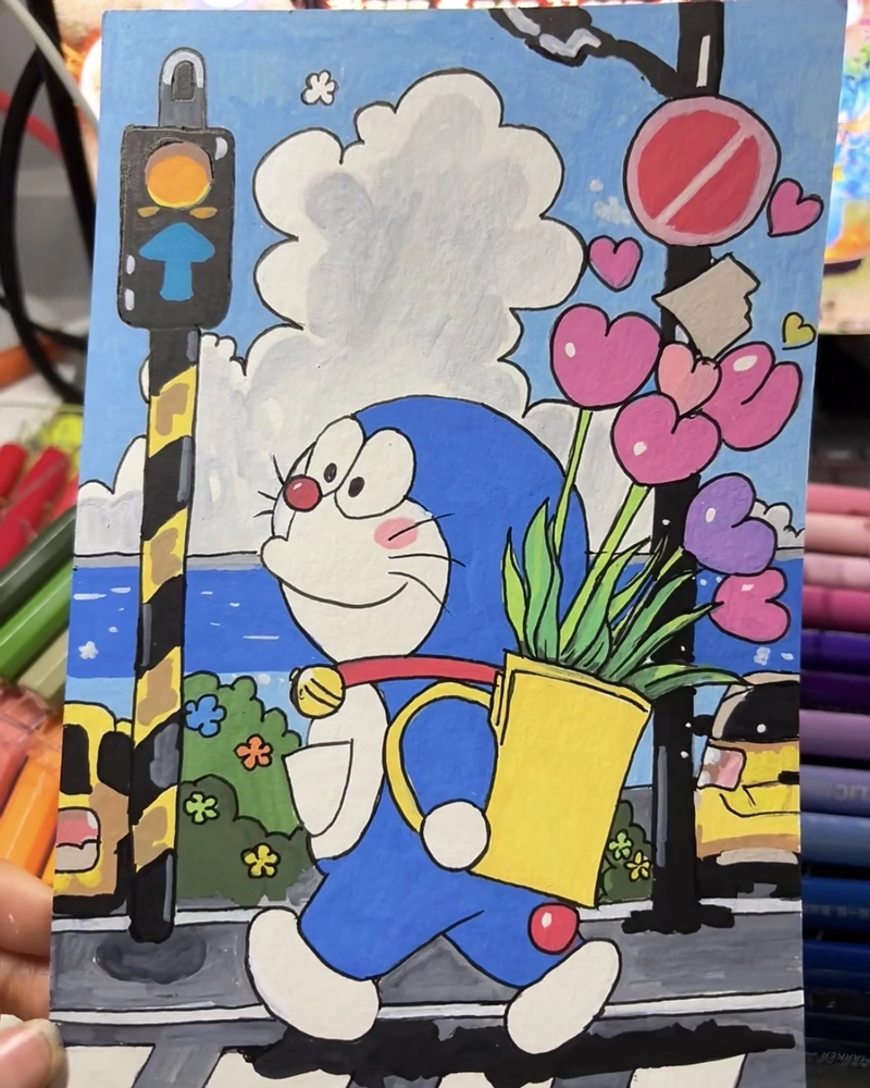 Tranh vẽ Doraemon cùng phong cách hoạt hình quen thuộc