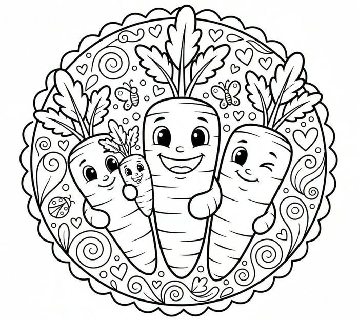 ảnh tô màu củ cà rốt dễ thương