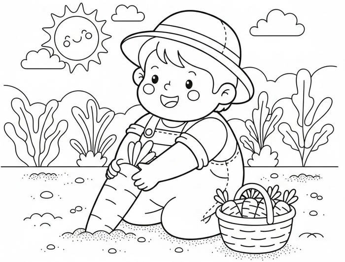 ảnh tranh tô màu bé nhổ cà rốt