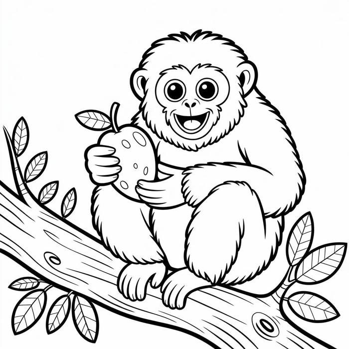 hình tô màu con khỉ hái quả